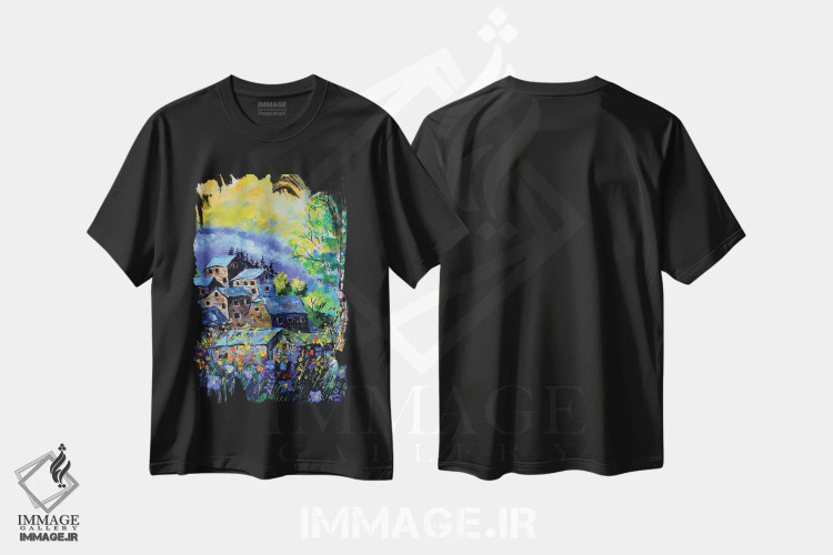 تیشرت مشکی طرح دار چند خانه قدیمی در تابستان، دکور معاصر اثر پل لدنت | فروشگاه ایماژ
