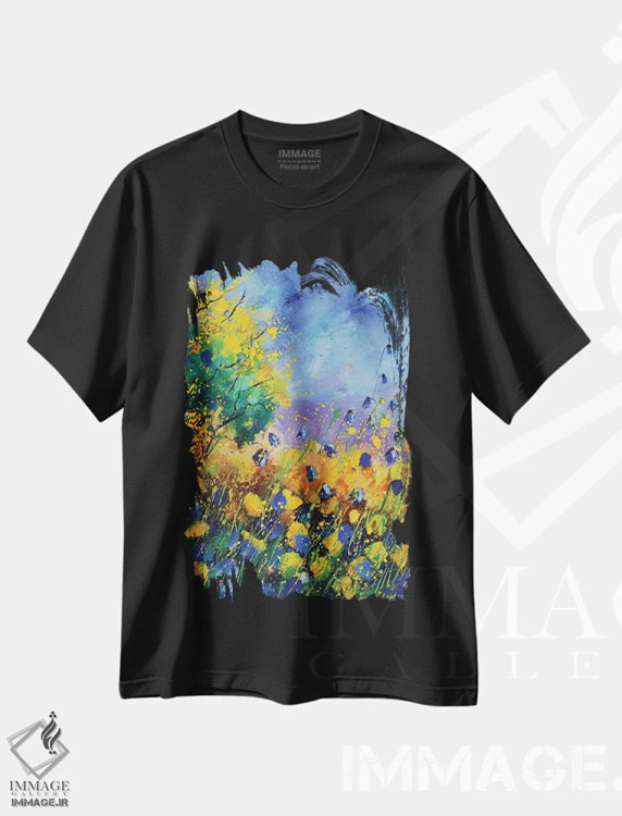 تیشرت مشکی طرح دار گل های وحشی تابستانی، آبستره اثر پل لدنت | فروشگاه ایماژ