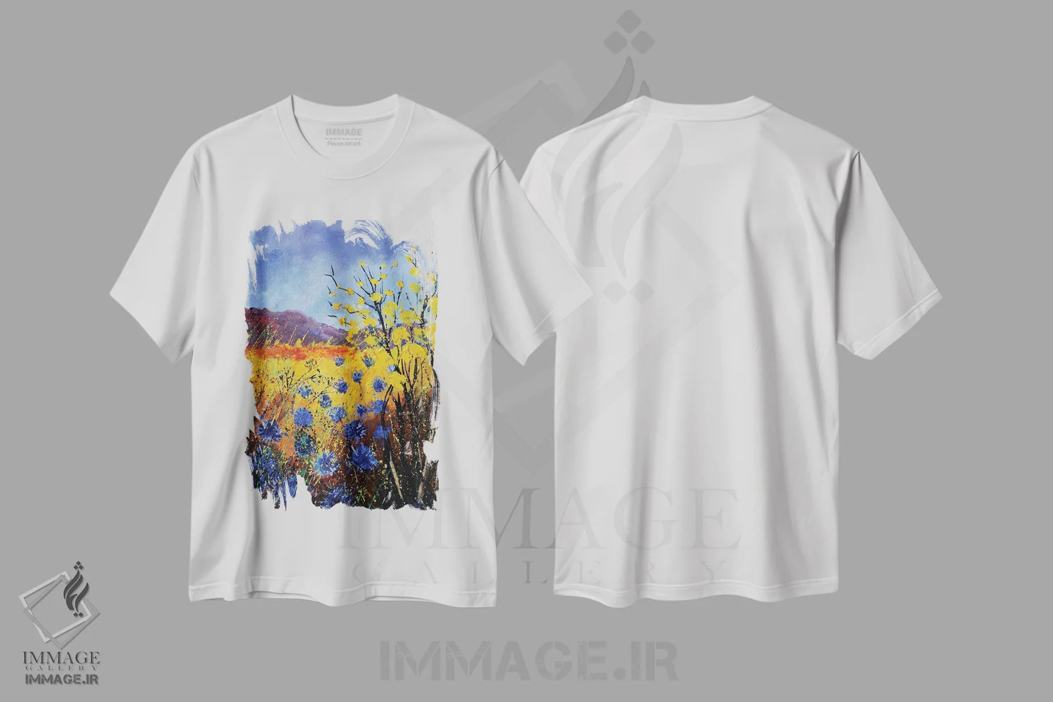 تیشرت سفید طرح دار گل های گندم نما، آبستره اثر پل لدنت | فروشگاه ایماژ