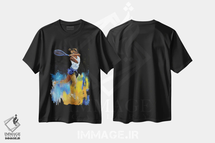 تیشرت مشکی طرح دار تنیس بازی کردن، هنر فاخر معاصر اثر پل لدنت | فروشگاه ایماژ