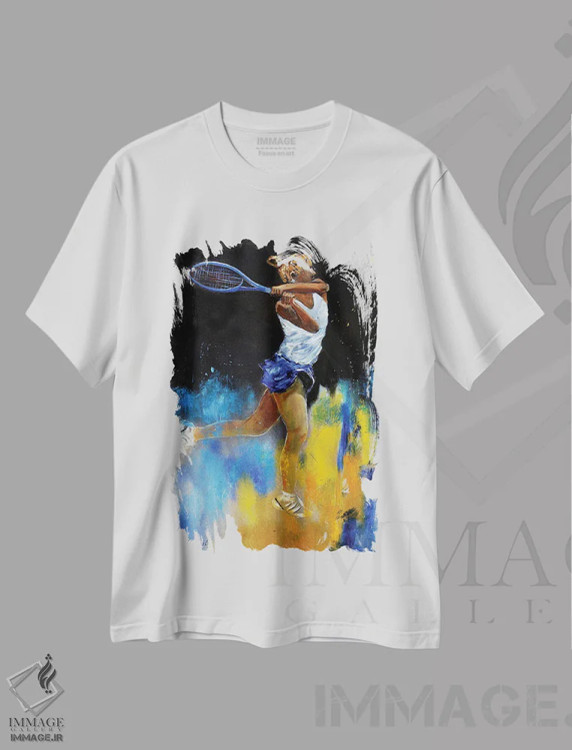 تیشرت سفید طرح دار تنیس بازی کردن، هنر فاخر معاصر اثر پل لدنت | immage.ir