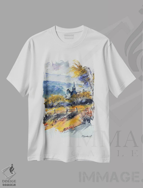 تیشرت سفید طرح دار جایی در حومه، آبستره اثر پل لدنت | فروشگاه ایماژ