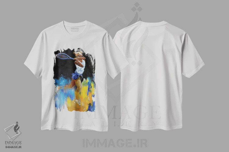 تیشرت سفید طرح دار تنیس بازی کردن، هنر فاخر معاصر اثر پل لدنت | immage.ir