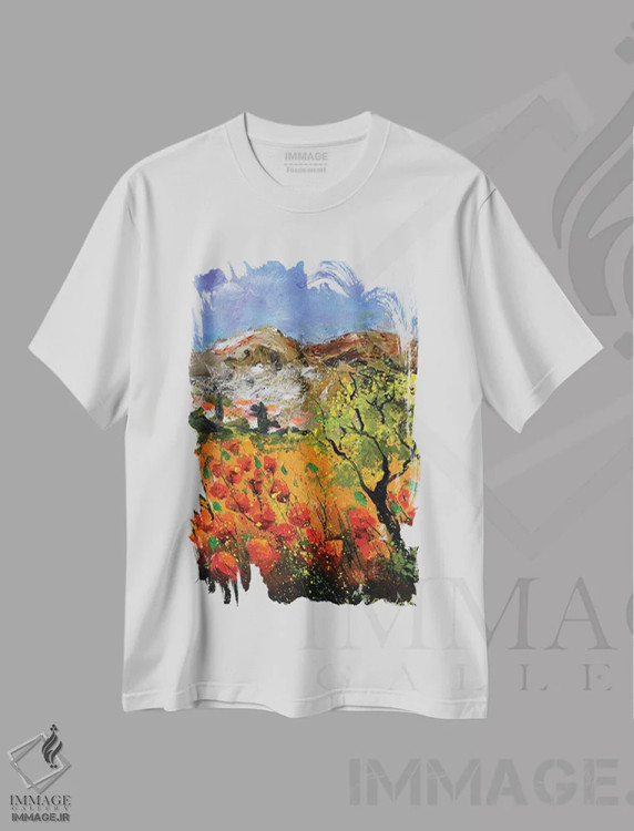تیشرت سفید طرح دار شقایق های قرمز در پروانس چهل و پنج، مدیوم اثر پل لدنت | فروشگاه ایماژ
