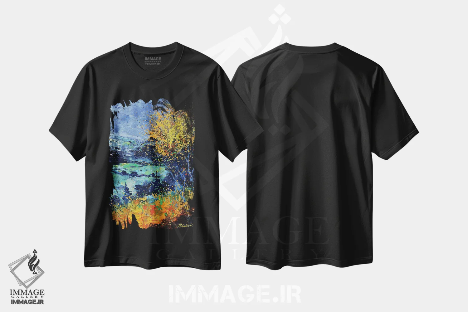 تیشرت مشکی طرح دار بادخیز، هنر فاخر معاصر اثر پل لدنت | فروشگاه ایماژ