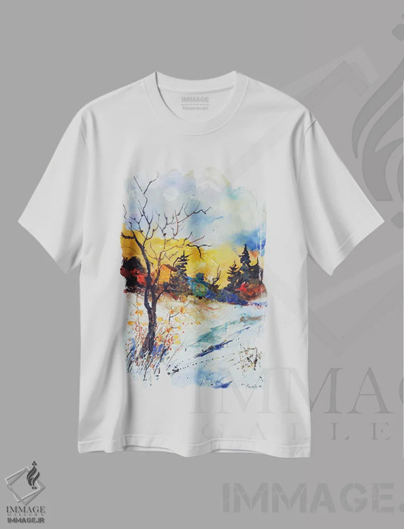 تیشرت سفید طرح دار زمستان رنگارنگ، دکور معاصر اثر پل لدنت | immage.ir