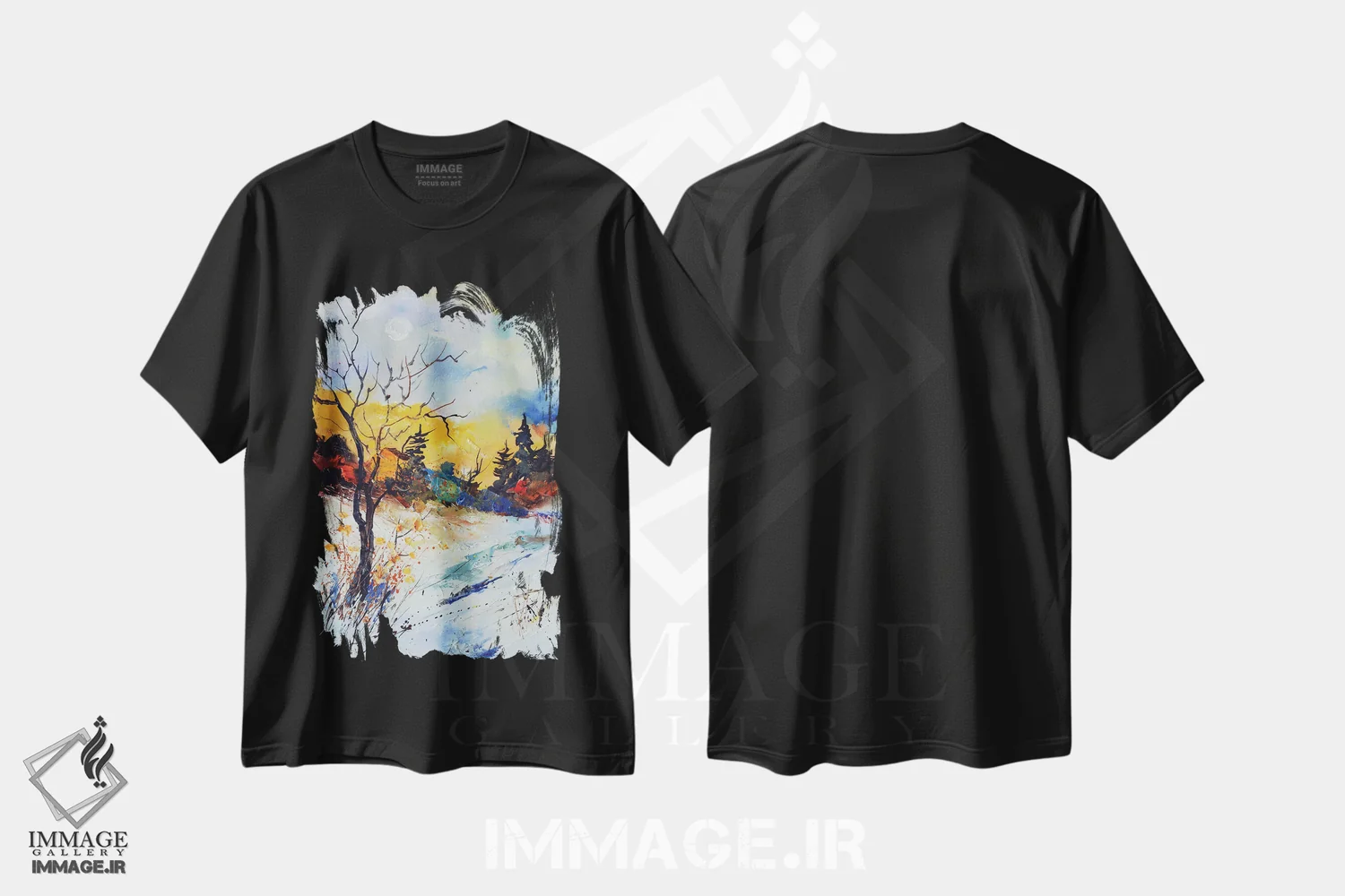 تیشرت مشکی طرح دار زمستان رنگارنگ، دکور معاصر اثر پل لدنت | فروشگاه ایماژ