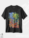 تیشرت مشکی طرح دار درختی میان شقایق های قرمز، دکور معاصر اثر پل لدنت | فروشگاه ایماژ