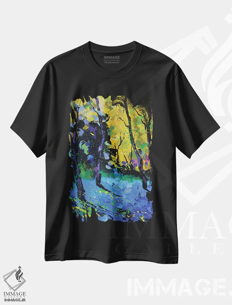 تیشرت مشکی طرح دار نور پاییز، دکور معاصر اثر پل لدنت | فروشگاه ایماژ