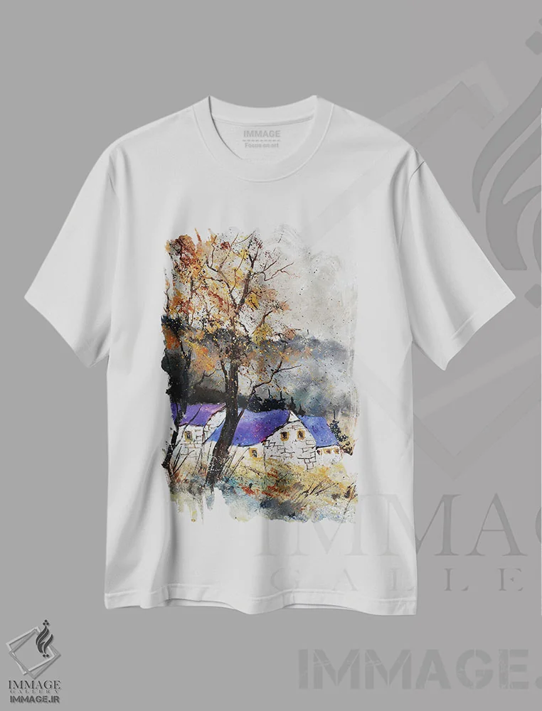 تیشرت سفید طرح دار چند خانه در زمستان، دکور معاصر اثر پل لدنت | فروشگاه ایماژ
