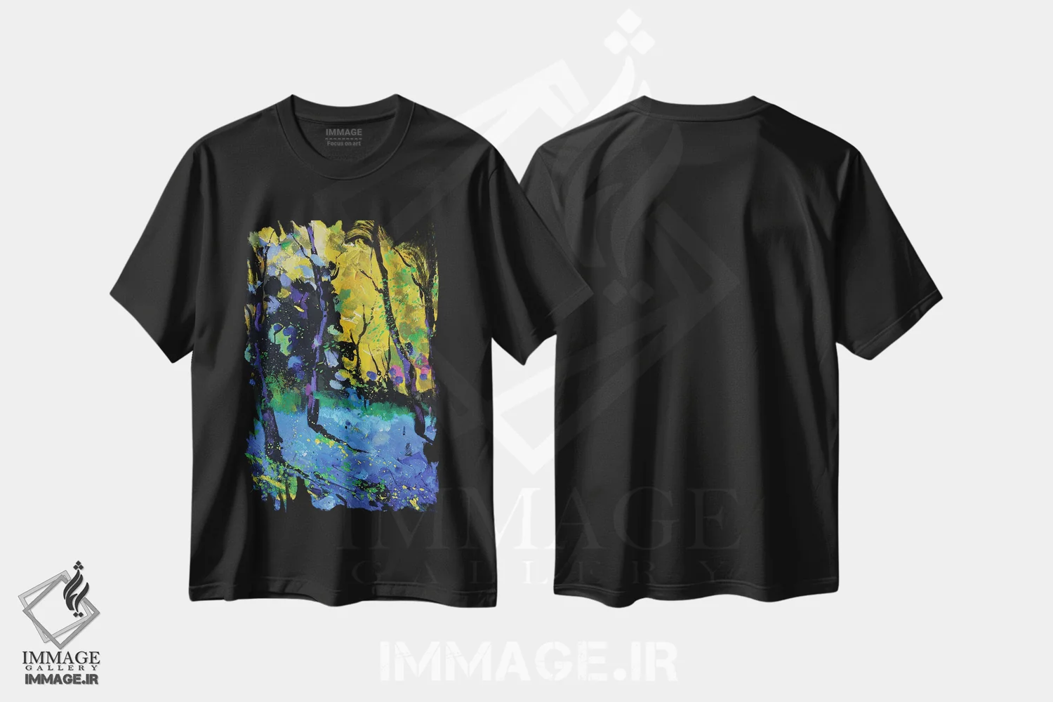 تیشرت مشکی طرح دار نور پاییز، دکور معاصر اثر پل لدنت | فروشگاه ایماژ