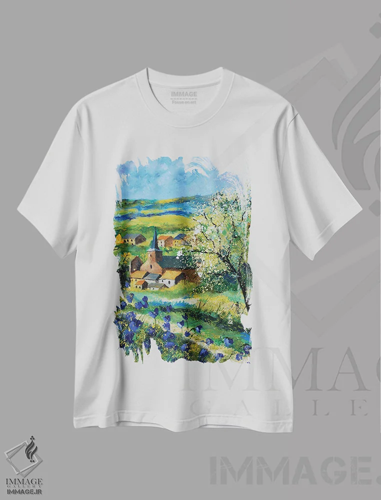 تیشرت سفید طرح دار شقایق های آبی در ویتریوال، آبستره اثر پل لدنت | فروشگاه ایماژ