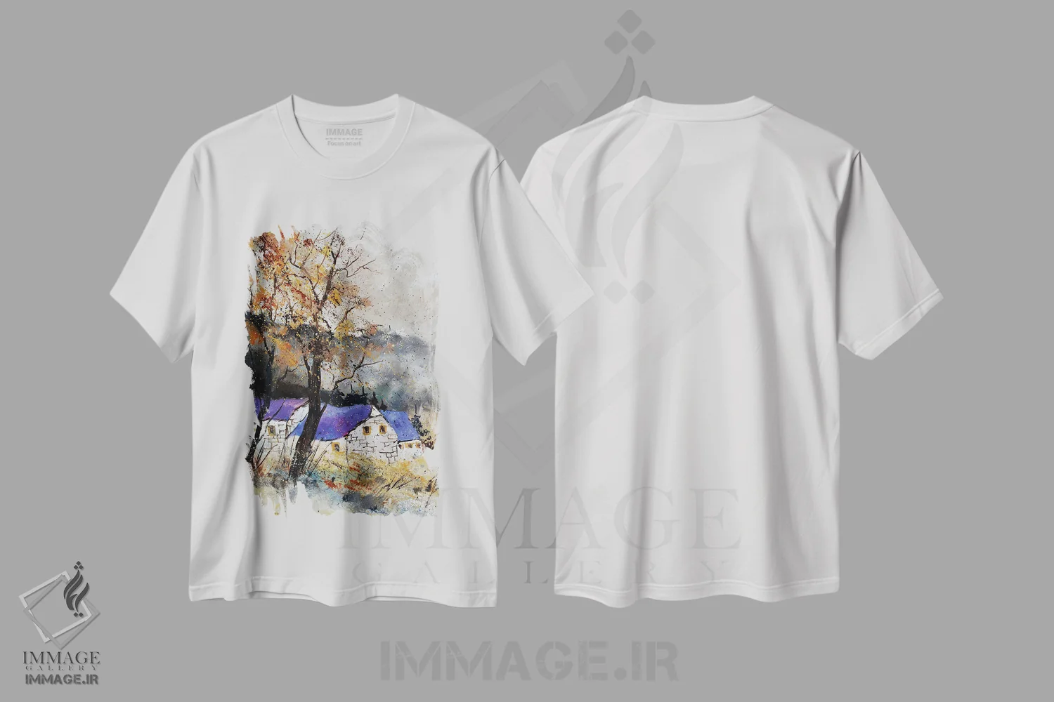 تیشرت سفید طرح دار چند خانه در زمستان، دکور معاصر اثر پل لدنت | فروشگاه ایماژ