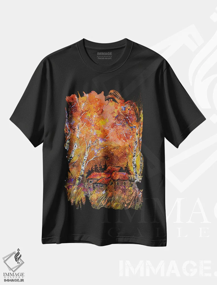 تیشرت مشکی طرح دار پاییز درخشان، دکور معاصر اثر پل لدنت | فروشگاه ایماژ