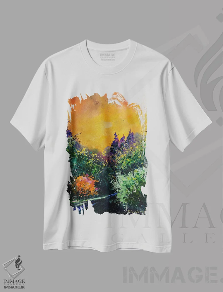 تیشرت سفید طرح دار آسمان نارنجی، دکور معاصر اثر پل لدنت | immage.ir