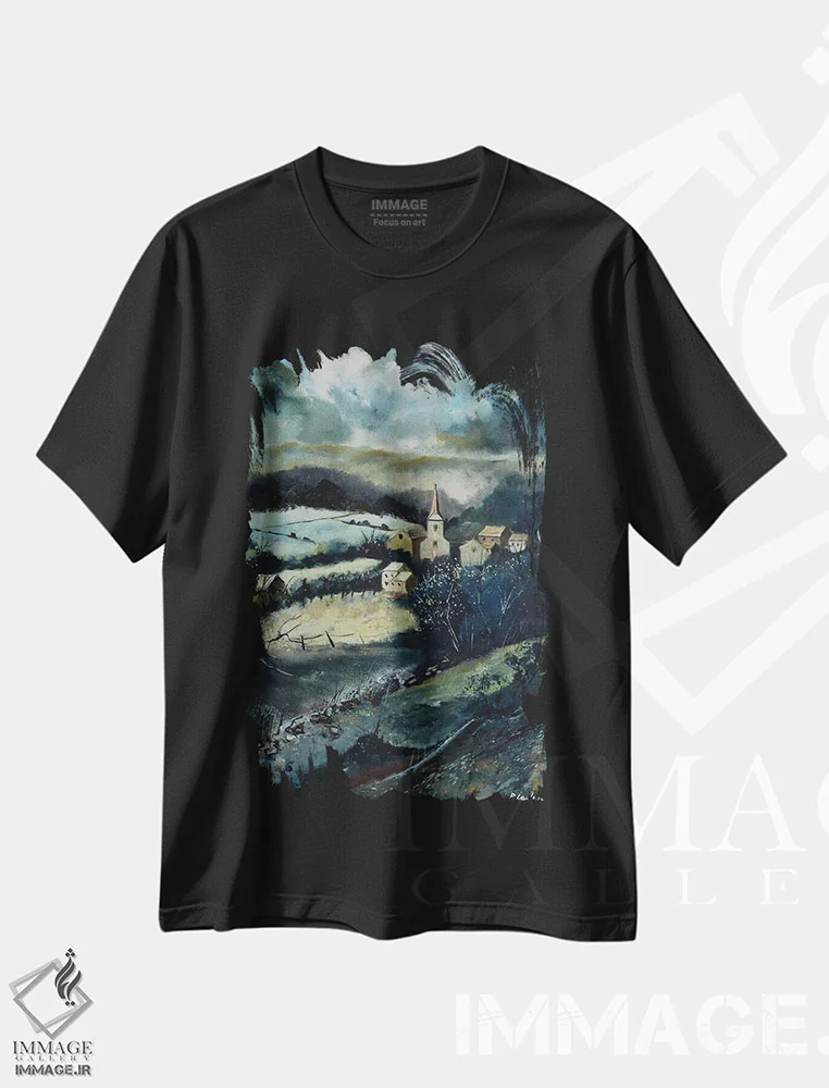 تیشرت مشکی طرح دار منظره زمستانی ۶۷، دکور معاصر اثر پل لدنت | فروشگاه ایماژ