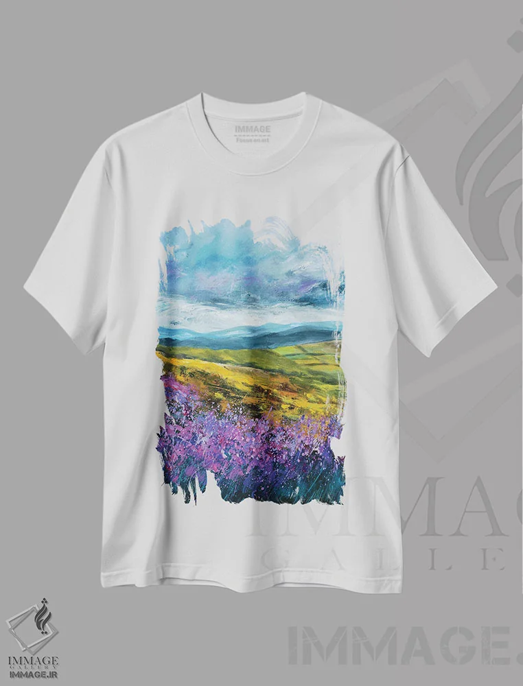 تیشرت سفید طرح دار دشت های اسکاتلند اثر پل لدنت | immage.ir