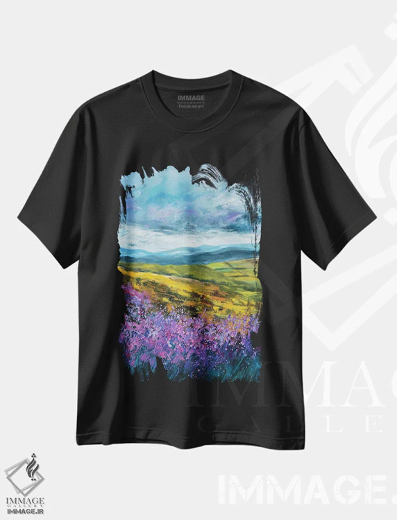 تیشرت مشکی طرح دار دشت های اسکاتلند اثر پل لدنت | فروشگاه ایماژ