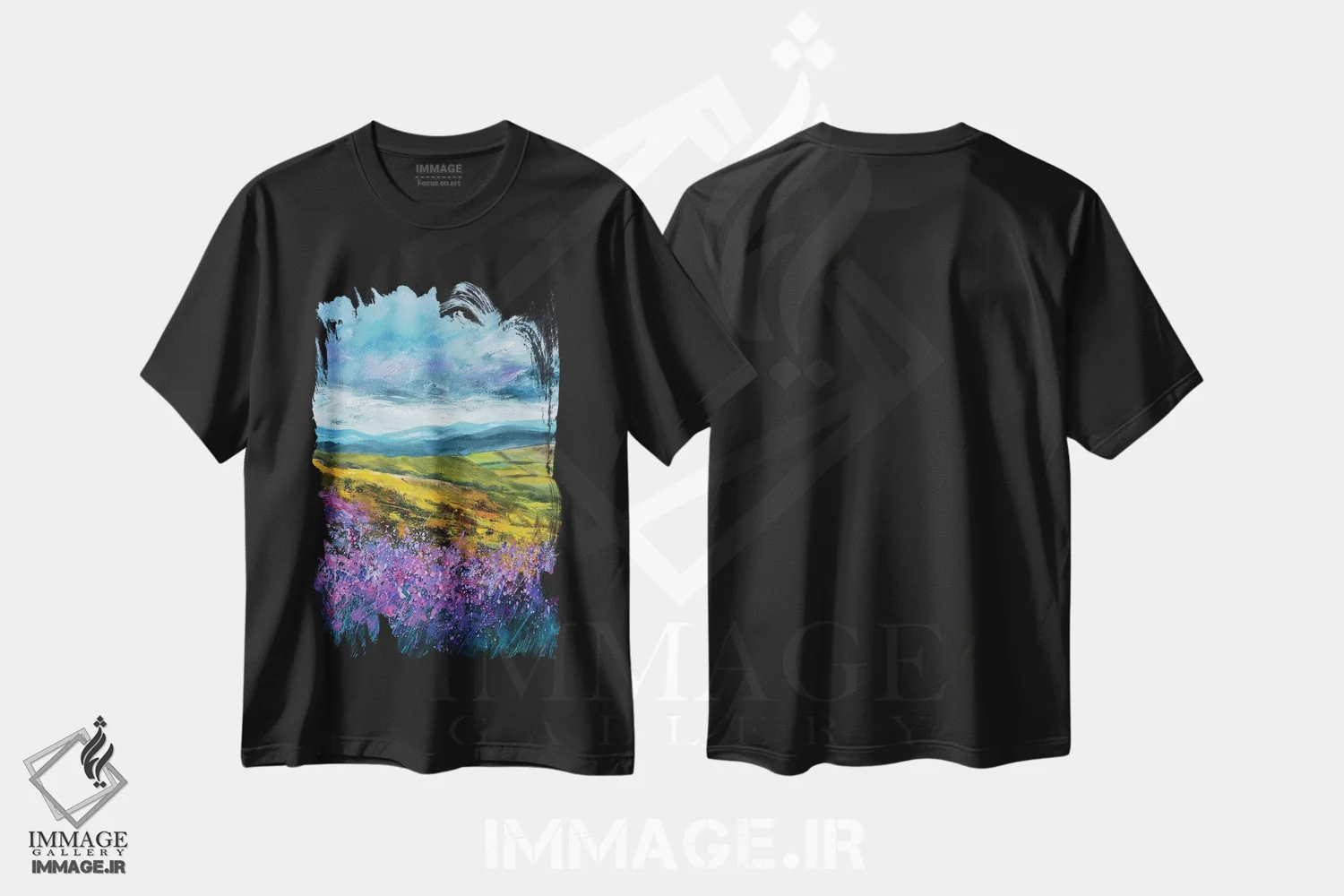 تیشرت مشکی طرح دار دشت های اسکاتلند اثر پل لدنت | فروشگاه ایماژ