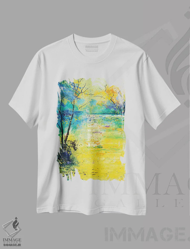 تیشرت سفید طرح دار استخر یا برکه آرام، آبستره اثر پل لدنت | فروشگاه ایماژ
