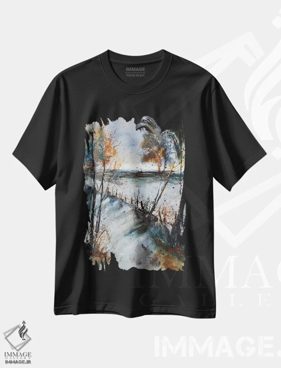 تیشرت مشکی طرح دار مسیر زمستانی، آبستره اثر پل لدنت | فروشگاه ایماژ