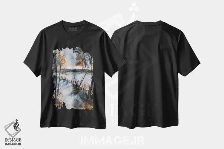 تیشرت مشکی طرح دار مسیر زمستانی، آبستره اثر پل لدنت | فروشگاه ایماژ