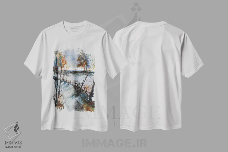 تیشرت سفید طرح دار مسیر زمستانی، آبستره اثر پل لدنت | immage.ir