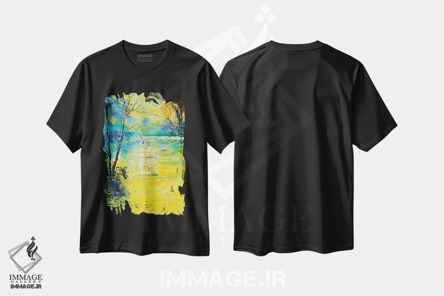تیشرت مشکی طرح دار استخر یا برکه آرام، آبستره اثر پل لدنت | immage.ir
