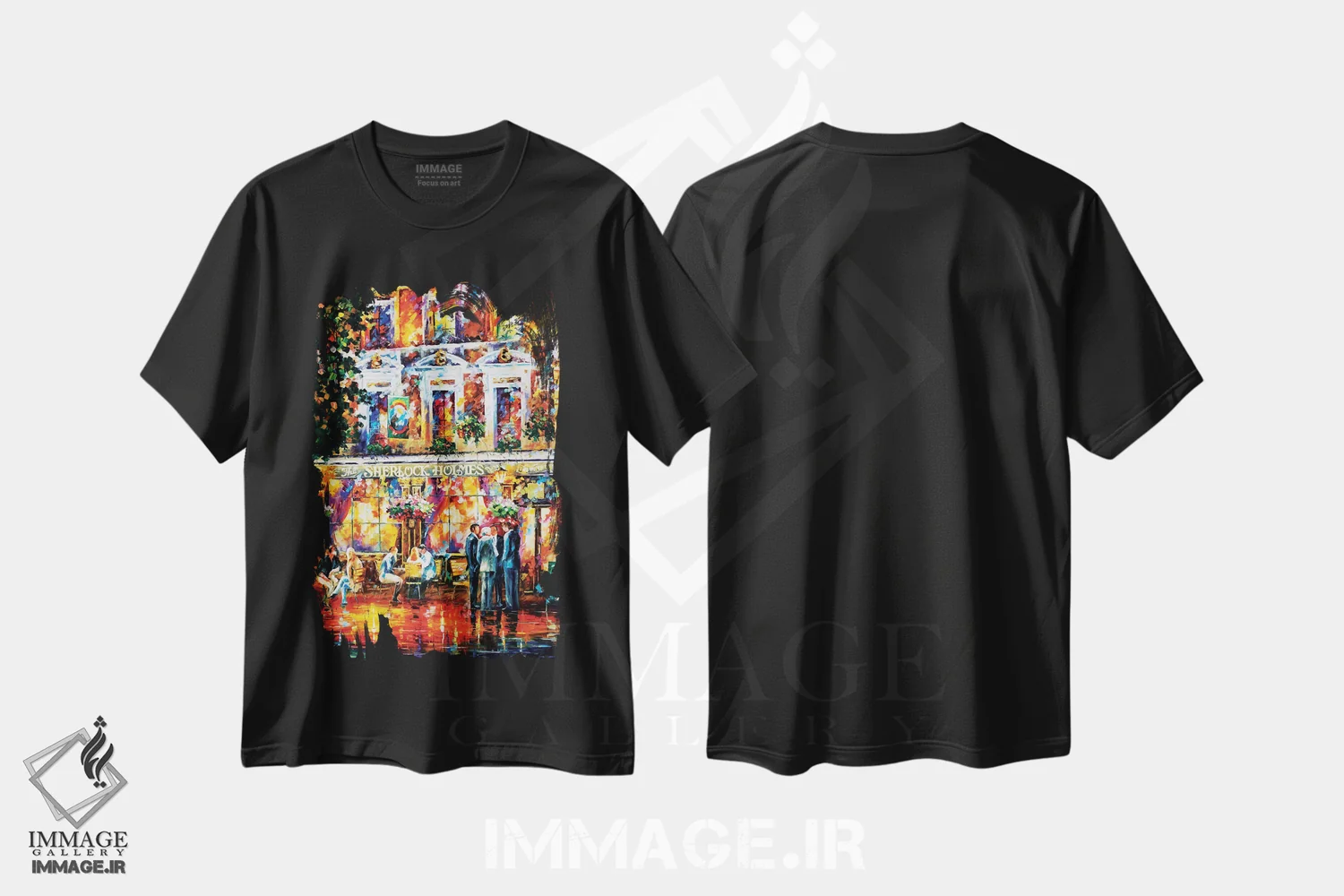 تیشرت مشکی طرح دار شرلوک هولمز، دکور معاصر اثر لئونید آفرموف | فروشگاه ایماژ