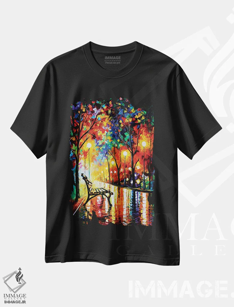 تیشرت مشکی طرح دار تنهایی پاییز، دکور معاصر اثر لئونید آفرموف | فروشگاه ایماژ
