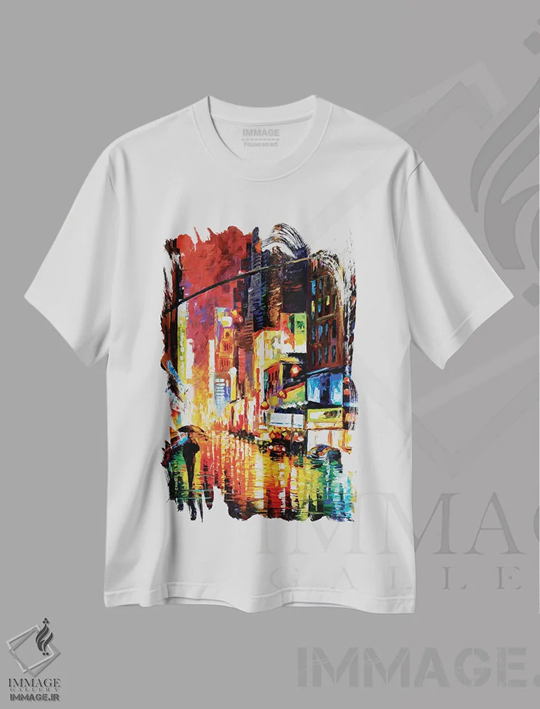 تیشرت سفید طرح دار تایمز اسکوئر، دکور معاصر اثر لئونید آفرموف | فروشگاه ایماژ