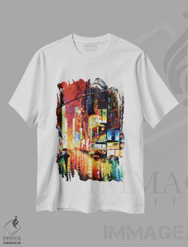 تیشرت سفید طرح دار تایمز اسکوئر، دکور معاصر اثر لئونید آفرموف | فروشگاه ایماژ