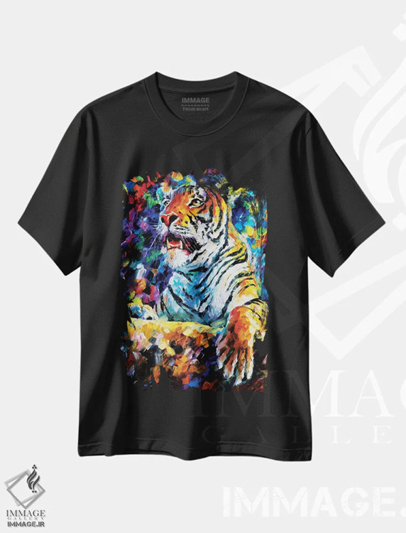 تیشرت مشکی طرح دار ببر، دکور معاصر اثر لئونید آفرموف | فروشگاه ایماژ