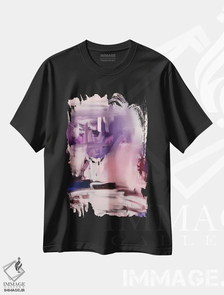 تیشرت مشکی طرح دار بنفش اثر لوئیزه اللربروک آرت | فروشگاه ایماژ