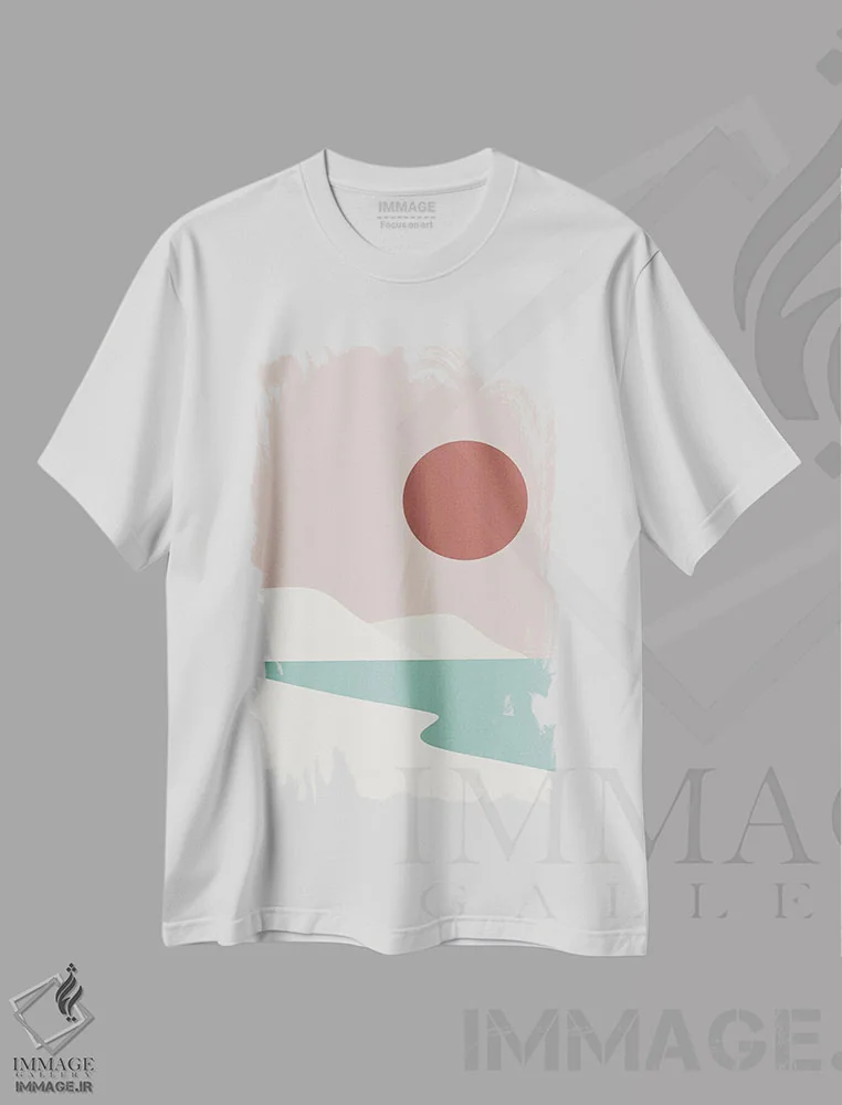 تیشرت سفید طرح دار ساحل مینیمال، آبستره اثر لیتل دین | فروشگاه ایماژ