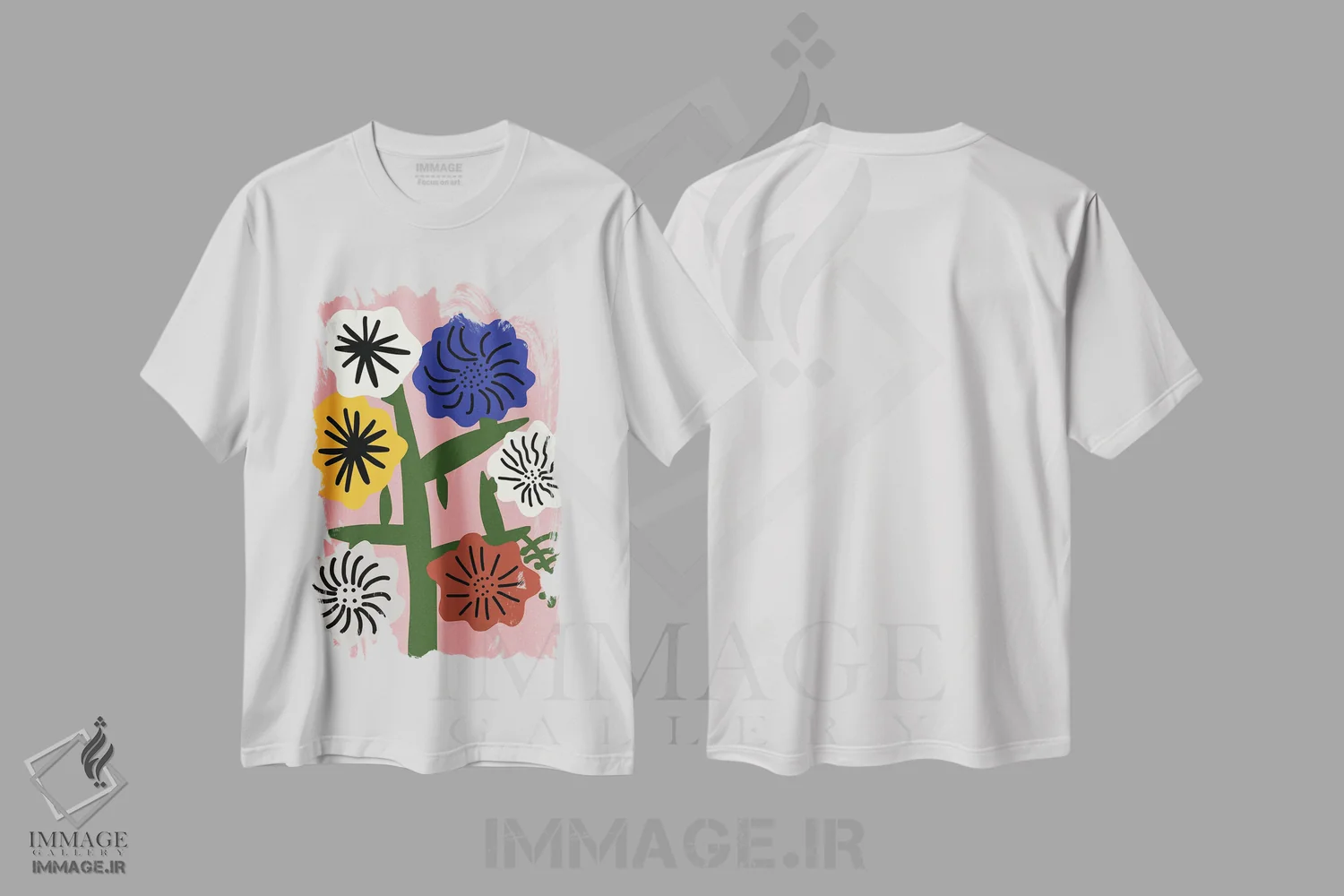 تیشرت سفید طرح دار شکوفه چندرنگ، آبستره اثر لیتل دین | immage.ir