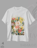 تیشرت سفید طرح دار گل های پاییزی، دکور بوهمی اثر لیا استراتسما | فروشگاه ایماژ