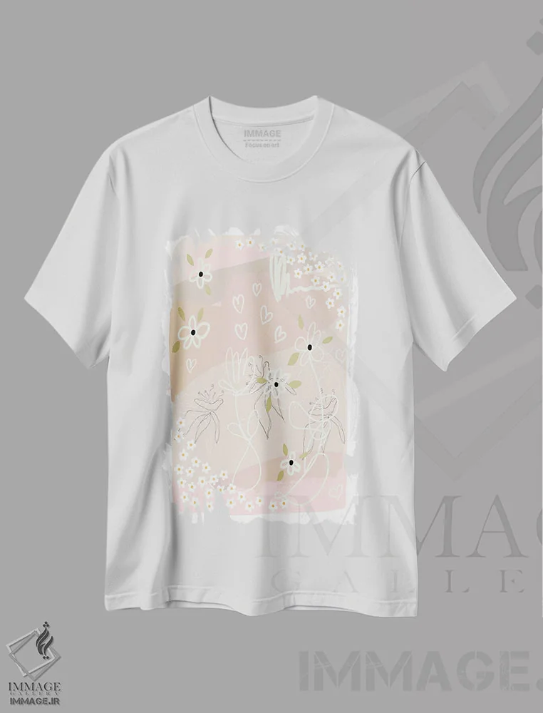 تیشرت سفید طرح دار شادی گل های抽象 نرم، دکور بوهمی اثر لیا استراتسما | immage.ir