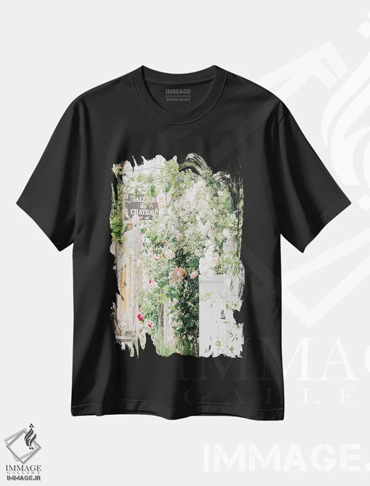 تیشرت مشکی طرح دار سلام گل ها، مدیوم اثر لیا استراتسما | immage.ir