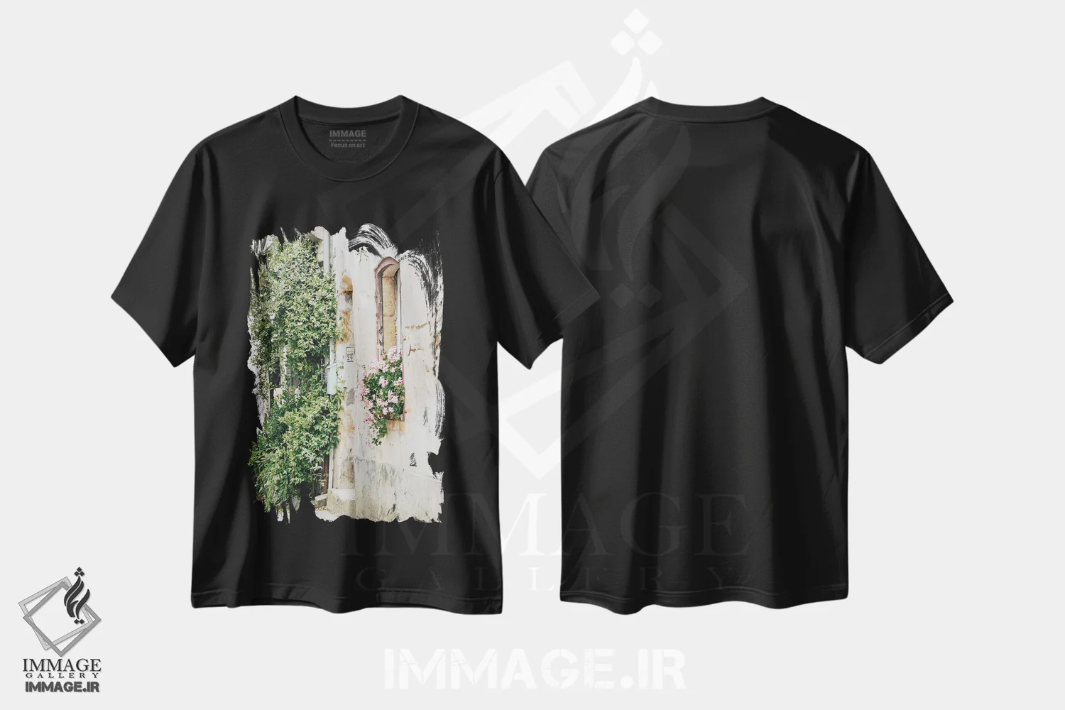 تیشرت مشکی طرح دار قدم زدن در شهر قدیمی، مدیوم اثر لیا استراتسما | immage.ir