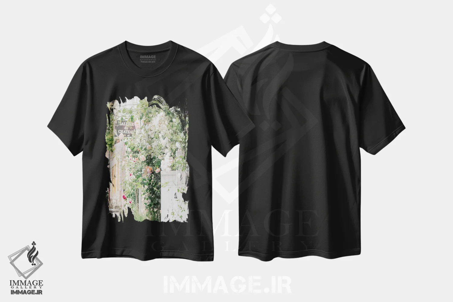 تیشرت مشکی طرح دار سلام گل ها، مدیوم اثر لیا استراتسما | immage.ir