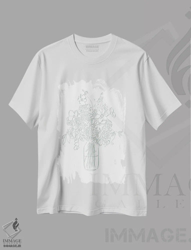 تیشرت سفید طرح دار گلدان نعنایی دوست داشتنی، دکور روستایی اثر لیا استراتسما | فروشگاه ایماژ