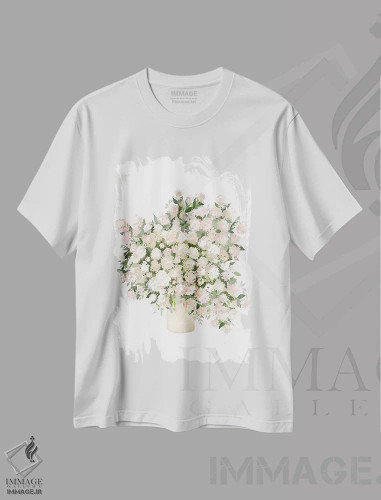 تیشرت سفید طرح دار آبشارهای آبی در گلدان با حال و هوای خاص، دکور روستایی اثر لیا استراتسما | فروشگاه ایماژ