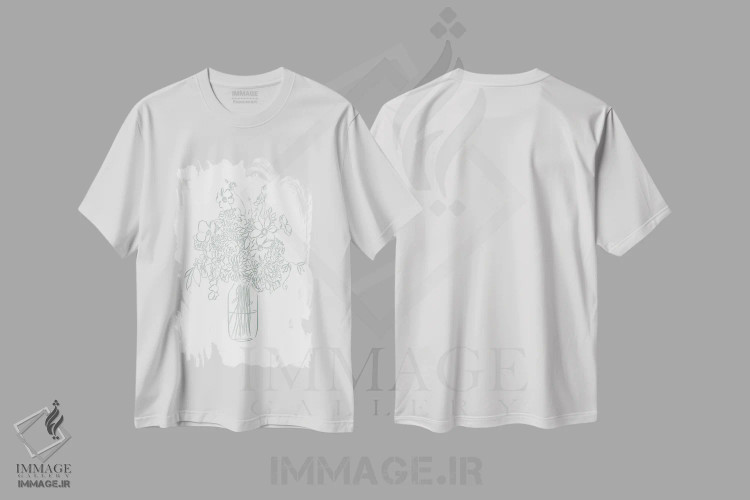 تیشرت سفید طرح دار گلدان نعنایی دوست داشتنی، دکور روستایی اثر لیا استراتسما | فروشگاه ایماژ