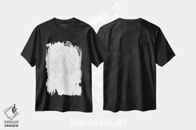 تیشرت مشکی طرح دار گلدان نعنایی دوست داشتنی، دکور روستایی اثر لیا استراتسما | immage.ir