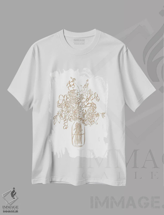 تیشرت سفید طرح دار گلدان کرمی دوست داشتنی، دکور روستایی اثر لیا استراتسما | immage.ir