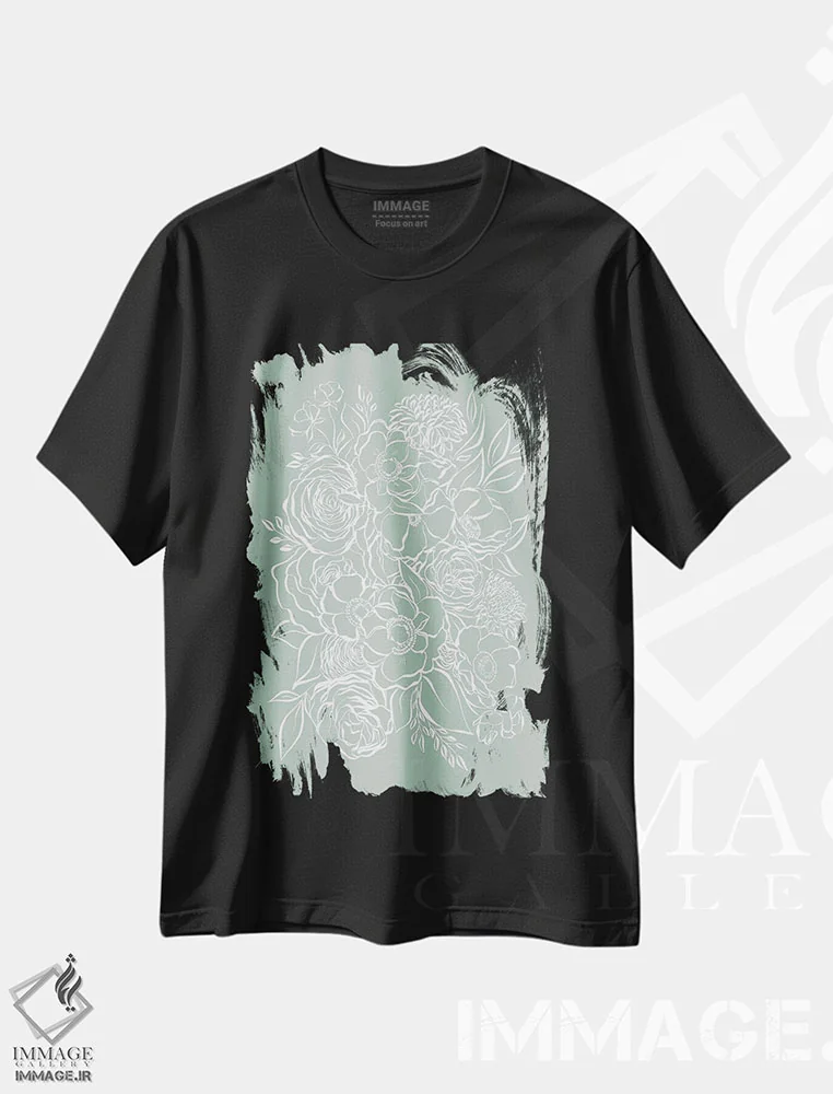 تیشرت مشکی طرح دار سبزی گاردنیا، تزئینی اثر لیا استراتسما | فروشگاه ایماژ