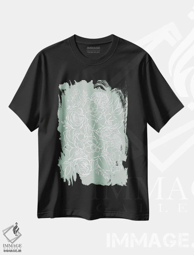 تیشرت مشکی طرح دار سبزی گاردنیا، تزئینی اثر لیا استراتسما | فروشگاه ایماژ