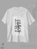 تیشرت سفید طرح دار اول قهوه ام را می نوشم، تزئینی اثر لیا استراتسما | immage.ir
