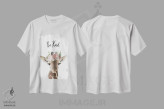 تیشرت سفید طرح دار زرافه گل دار مهربان باش، تزئینی اثر لیا استراتسما | فروشگاه ایماژ